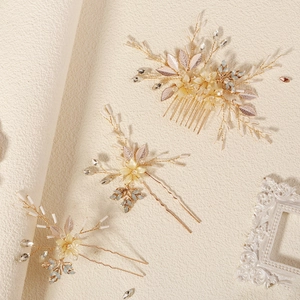 Ensemble d'accessoires de coiffure de mariée faits main avec fleurs et perles