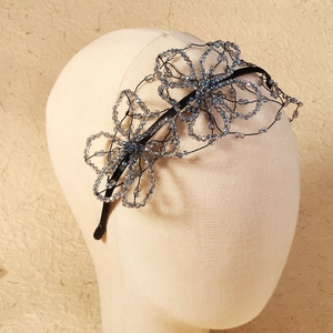 Elegant beaded crystal flower headband for weddings and parties on a black metal base