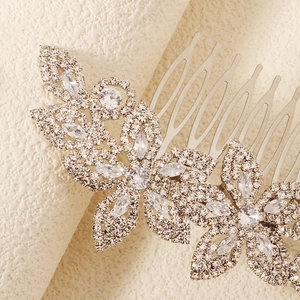 Peigne à cheveux fleur en zircon de luxe avec strass scintillants pour mariée de mariage