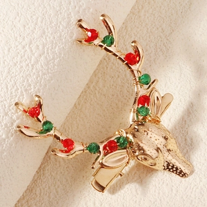Exquisite gold reindeer hair comb with red and green crystal beads for Christmas festivities