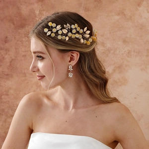 Ensemble d'Accessoires de Cheveux de Mariée Fait Main Feuille d'Or Künstliche Perle d'Imitation Fleur Peigne et Épingles à Cheveux Mariage Femme