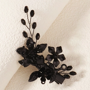 Barrette fleurie noire avec perles et feuilles pour accessoires de fête Halloween