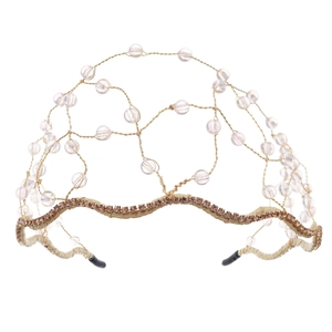 Luxurious handmade gold mesh bridal headband with sparkling crystals and rhinestones for weddings