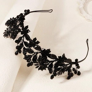 Gothic handmade black crystal flower headband for Halloween party and wedding cosplay