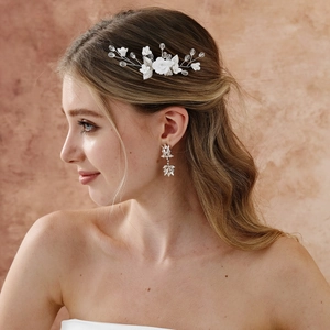 Handmade Flower Bridal Hair Comb Polymer Clay White Rose Silver Leaf Crystal Wedding Party Hair Accessories For Women