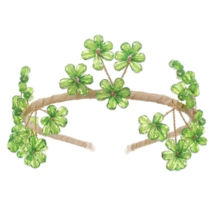 Luxurious green crystal flower bridal headband with handmade beaded floral design