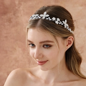 Handmade Bridal Hairband Silver Rhinestone Zirconia Flower Leaf Design Wedding Hair Accessories For Women Party Elegant Jewelry