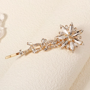 Elegant Gold Snowflake Hair Clip For Women Rhinestone Starburst Bobby Pin Bridal Wedding Hair Accessories Luxury Party Jewelry