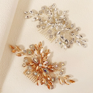 Peignes à cheveux de mariée faits main avec cristaux éclatants en tons argent et or