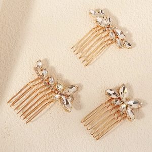 Lot de 3 peignes à cheveux dorés pour mariée avec cristaux étincelants style floral