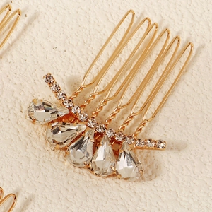 Peigne à cheveux de mariée doré avec cristaux en goutte et diamants pour coiffures de mariage