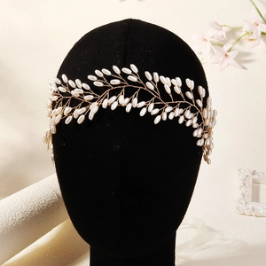 Handgefertigte Künstliche Perle Braut Haarranke Golddraht Blatt Hochzeit Stirnband Für Bräute Brautjungfern Haarschmuck