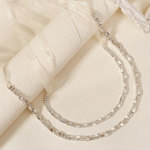 Luxurious Double Row Rhinestone Bridal Headband Ribbon Belt Set Elegant Crystal Hair Band Waist Chain Wedding Women Jewelry