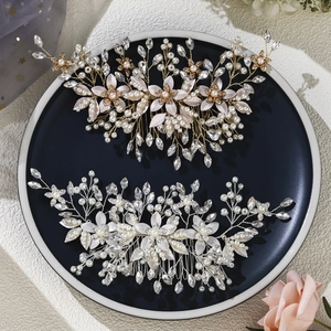 Handgefertigter Braut Haarkamm Kristall Strass Künstliche Perle Blume Metall Blatt Hochzeit Kopfschmuck Für Damen Brautschmuck
