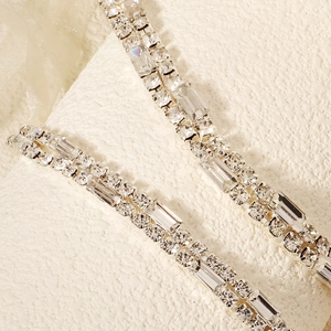 Elegant double-row rhinestone bridal headband and waist chain set with silver crystals