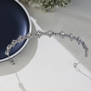 Luxury Silver Rhinestone Bridal Headband Alloy Geometric Tiara For Wedding Birthday Party Banquet Women Hair Accessories