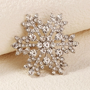 Elegant silver alloy snowflake brooch with sparkling rhinestones for wedding suits