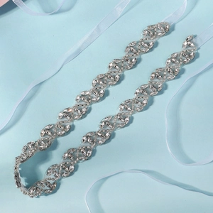 Ceinture de mariée élégante avec cristaux marquise et rubans bleus pour robes
