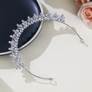 Luxus Zirkon Blatt Brautkrone Diadem Für Damen Silber Legierung Strass Stirnband Haarschmuck Zubehör Für Hochzeit Party