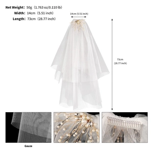Elegant white double-layer bridal veil with pearl crystal floral hair comb detail