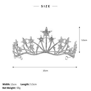 Diadème en alliage avec étoiles et strass, largeur de 15 cm et hauteur de 5,5 cm