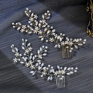Handgefertigter Braut Haarkamm Legierung Strass Künstliche Perlenimitat Blumen Zweig Hochzeit Kopfschmuck Elegant Gold Silber Haarschmuck Damen