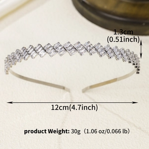 Detail shot of zircon headband showing dimensions 12cm width and 1.3cm height