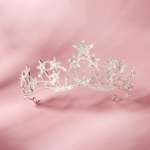 Couronne Vintage Étoile Diadème en Alliage de Strass Accessoires Cheveux pour Photographie de Mariage Fête d'Anniversaire Femme Bijoux