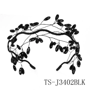 Handmade black crystal bridal headband with beaded branch design for wedding parties