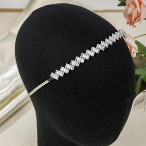 Elegant thin zircon headband with geometric silver base and sparkling crystals for women