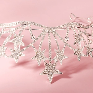 Couronne étoilée élégante en argent avec strass brillants pour mariage et photographie