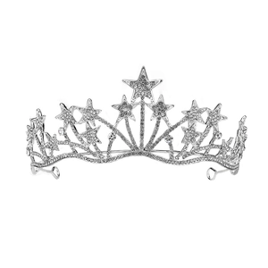 Couronne étoilée élégante en alliage argenté avec strass brillants pour coiffure de mariée