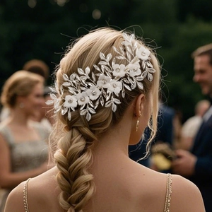 Handcrafted Bridal Flower Leaf Hair Clip Elegant Crystal Rhinestone Side Clip Wedding Headpiece For Women Hair Accessory