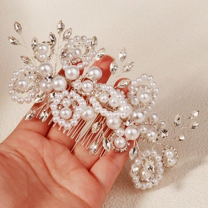 Peigne à cheveux de mariée avec vignes en alliage d'argent, perles et strass brillants