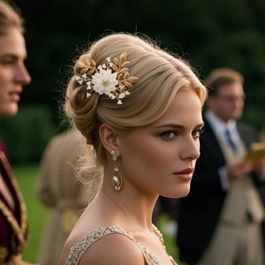 Elegant White Flower Golden Leaf Bridal Hair Stick U-Shape Hair Pin With Artificial Pearls Crystals For Wedding Party Women Jewelry