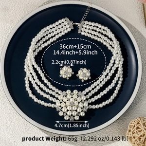 Détails du collier de perles multicouche et boucles d'oreilles fleuries avec mesures