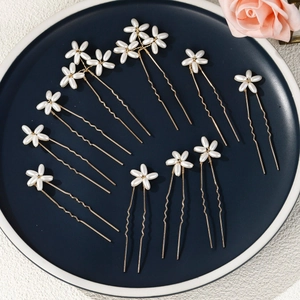 Set di 12 forcine dorate da sposa con fiori di perle per acconciature da matrimonio