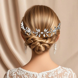Luxury Silver Alloy Bridal Hair Vine Rhinestone Leaf Wedding Hair Accessory Elegant Woven Hair Comb For Women Party Jewelry