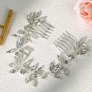 Sparkling crystal bridal hair comb set with leaf design for elegant wedding hairstyles