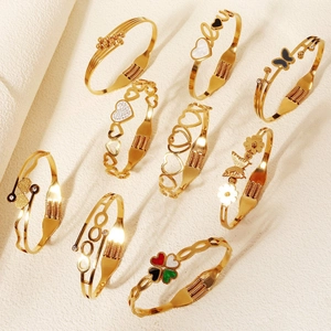 Bracciale Rigido alla Moda in Acciaio Inossidabile con Apertura a Molla Placcato Oro Farfalla Cuore Strass Donna