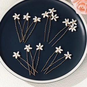 Set di Forcine per Capelli Sposa a Forma di Fiore in Perla Artificial Fatto a Mano in Lega d'Oro per Matrimonio Banchetto Donna