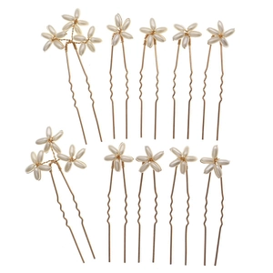 Set di 10 forcine per capelli da sposa con perle bianche e fiori dorati per acconciature