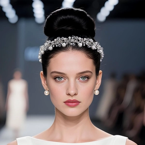 Détail du serre-tête en perles et cristal fait main avec boucles d'oreilles pour spectacle