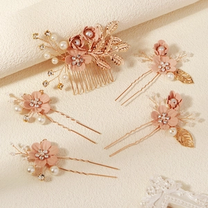 Handgefertigtes Braut Haarkamm Und Haarnadeln Set Mit Goldblatt Stoff Blume Künstliche Perle Strass Vintage Hochzeit Haarschmuck