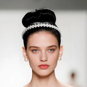 Set sposa elegante con cerchietto a doppia fila di perle bianche e orecchini coordinati