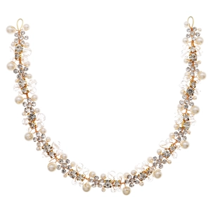 Elegant crystal bridal hair vine with white pearls and gold wire for wedding hair styling