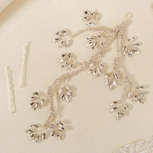 Sparkling silver branch bridal headband with rhinestones and matching hair clips