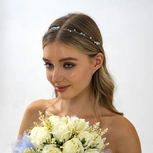 Handmade Bridal Headband With Butterfly Flower Imitation Artificial Pearl And Ribbon For Women Wedding Party Hair Accessories
