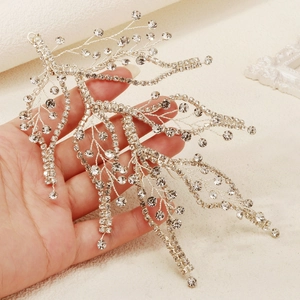 Elegant bridal silver vine headpiece with rhinestones leaf branch for wedding banquet