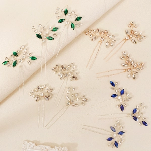 Elegant bridal hair pin set with marquise rhinestones and handmade wire wrapping